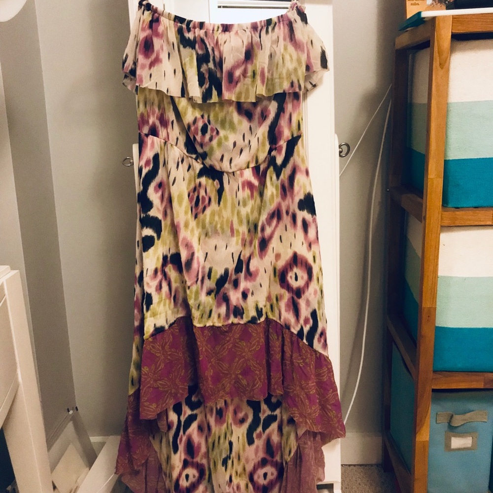 RARE Anthropologie Ikat Ruffle Strapless Dress